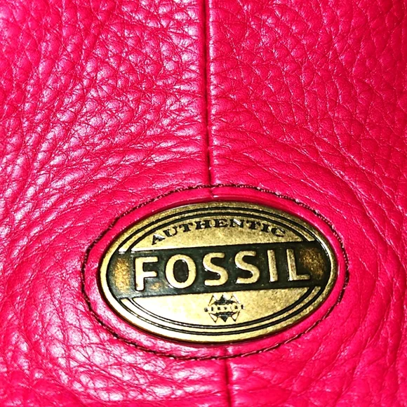 FOSSIL Explorer Leather Tote Hot Pink Magenta Foldover Brass Messenger Bag - Picture 5 of 14